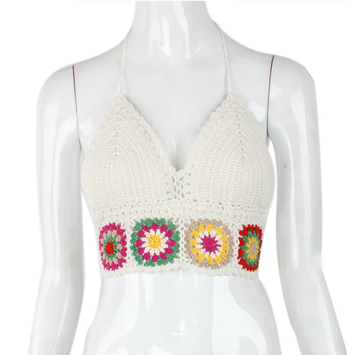 Bustier Crop tops camis Flower lace crochet crop top white black hollow beach wear short pattern sexy tops IMY66