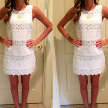 Dress Sexy Women Casual Sleeveless Beach Short Dress Solid White Mini Lace Hollow Dress Vestidos Plus Size IMY66