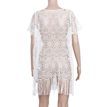 Dress Women White Lace Sexy Boho Beach Dress With Tassel Cover Swimwear Beach Dress Vestido femininos IMY66