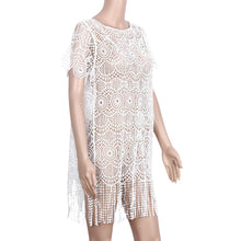 Dress Women White Lace Sexy Boho Beach Dress With Tassel Cover Swimwear Beach Dress Vestido femininos IMY66