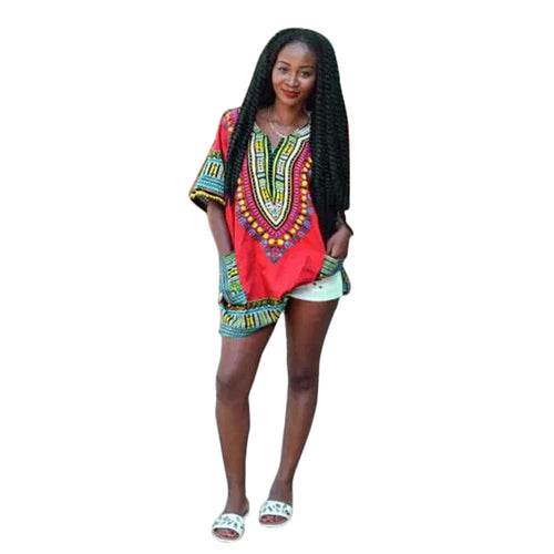 Dress Traditional African Clothing for Women Shirt Dress Casual Deep V-Neck Print Party Dresses vestidos feminino IMY66