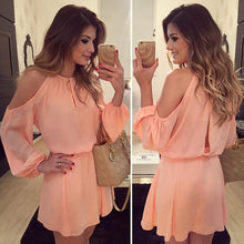 Dress Women Sexy Off Shoulder Long Sleeve Tunic Chiffon Party Dress Ladies Casual Dress Vestido Femininos IMY66