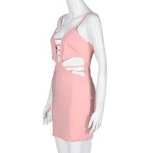 Dress Women Sexy Spaghetti Strap Backless Sleeveless Bandage Bodycon Hollow Party Mini Dress Vestidos femininos IMY66