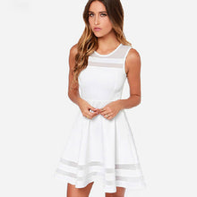 Dresses For Women Sexy Hollow Splice Dresses Casual O-Neck Sleeveless White Party Short Dress vestidos robe IMY66