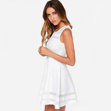Dresses For Women Sexy Hollow Splice Dresses Casual O-Neck Sleeveless White Party Short Dress vestidos robe IMY66