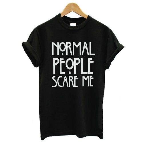 Harajuku T-Shirts Women Normal People Scare Me Casual Letter Print Short Sleeve Cotton Loose Tops tee Shirt femme IMY66