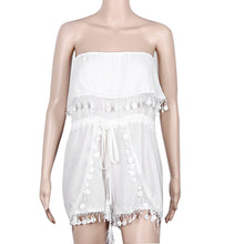 Jumpsuit Women Sexy Off shoulder Short Sleeve High Waist Chiffon Tassel Overall Beach Macacao Feminino Overalls IMY66