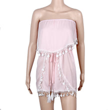 Jumpsuit Women Sexy Off shoulder Short Sleeve High Waist Chiffon Tassel Overall Beach Macacao Feminino Overalls IMY66