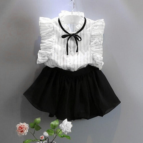 Kids Baby Girls Princess Stripe Shirt Chiffon Culottes Skirt Two Pieces Set Clothes Skirt Suit Girls Clothing Set IMY66
