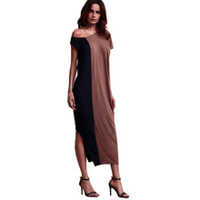 Long Dress For Women Short Sleeve Inclined Shoulder Open Fork Party Maxi Dress vestidos femininos IMY66