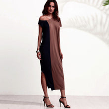 Long Dress For Women Short Sleeve Inclined Shoulder Open Fork Party Maxi Dress vestidos femininos IMY66
