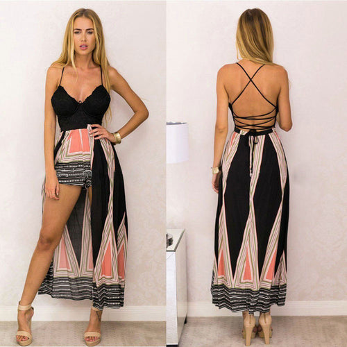 Rompers Womens jumpsuit Sexy Club Irregular Lace Shorts Bodycon Maxi Playsuit Macacao Feminino Overalls monos IMY66