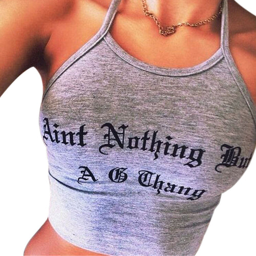 Sexy Crop Tops For Women Ladies Casual Sleeveless Blackless Letter Printed Halter FItness Tank Vest Tops Blusas IMY66