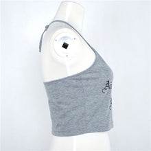 Sexy Crop Tops For Women Ladies Casual Sleeveless Blackless Letter Printed Halter FItness Tank Vest Tops Blusas IMY66