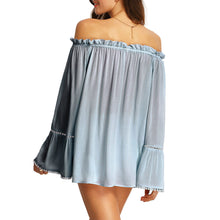 Sexy Off Shoulder Tops Slash Neck Shirts Women Casual Long Sleeve Slim Ruffles Flare Sleeve Blouse blusa feminina IMY66