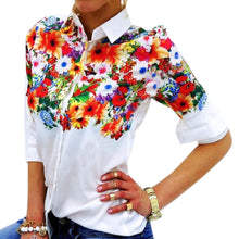Sexy Playful Floral Butterfly Print White Chiffon Women Blouses Turn-down Collar Tops Lady Shirt blusa IMY66