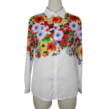 Sexy Playful Floral Butterfly Print White Chiffon Women Blouses Turn-down Collar Tops Lady Shirt blusa IMY66