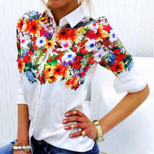Sexy Playful Floral Butterfly Print White Chiffon Women Blouses Turn-down Collar Tops Lady Shirt blusa IMY66