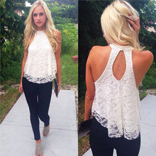 Sexy Women Lace Tops Casual Sleeveless Shirt Lace Hollow Loose Vest Top Blouse blusas feminina White IMY66
