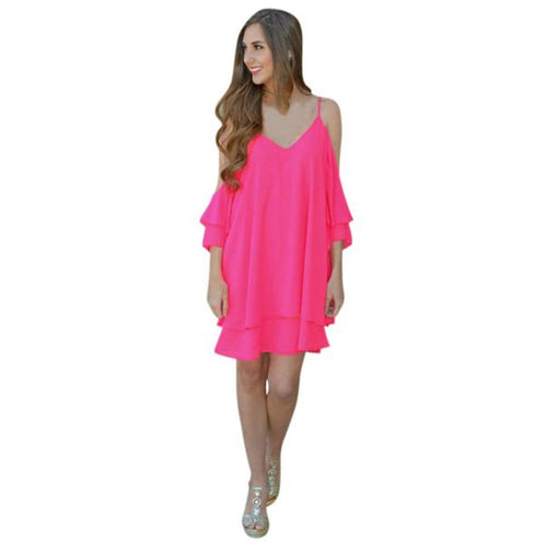 Sexy Women Off Shoulder Dress Chiffon Short Sleeve Loose Party Beach Mini Dress vestidos femininos IMY66