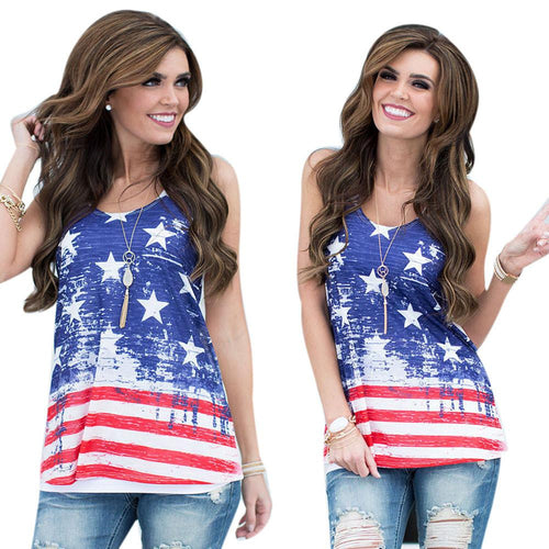 Sexy Women Sleeveless Tops American USA Flag Print Stripes Tank Top for Woman Blouse VesT-Shirt Women Clothing IMY66