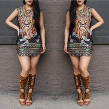 Sexy Women Vest Dress Boho 3D Lion Print Sleeveless Party Beach Mini Dress Sundresses Vestidos femininos IMY66