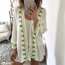 Style Women Casual Blouse Vintage Boho Embroidery Kimono Cardigan Chiffon Blouse Loose Outwear Cover Up Tops IMY66