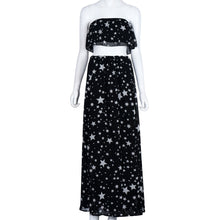 Style Beach Dress White Star Print Two Piece Set Women Maxi Dresses Tube Top Split Long Dress vestidos femininos IMY66