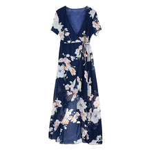 Style Bohemia Boho Women Dresses Sexy Deep V Neck Floral Printed Chiffon Open Fork Long Dress vestidos femininos IMY66