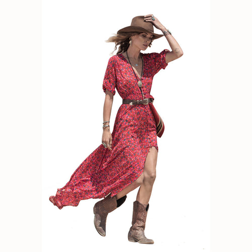 Style Bohemian Dress For Women Ladies Boho Dresses Floral Printed Chiffon Party Beach Long Maxi Dress Vestidos IMY66