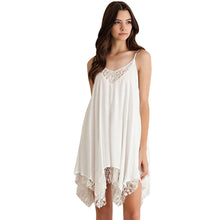 Style Boho Women Sexy Sleeveless Loose Lace Party Short Beach Mini Dress vestidos femininos White Color IMY66