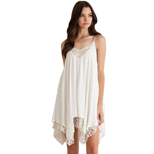 Style Boho Women Sexy Sleeveless Loose Lace Party Short Beach Mini Dress vestidos femininos White Color IMY66