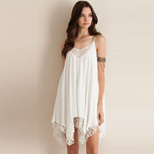 Style Boho Women Sexy Sleeveless Loose Lace Party Short Beach Mini Dress vestidos femininos White Color IMY66