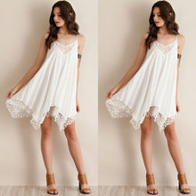 Style Boho Women Sexy Sleeveless Loose Lace Party Short Beach Mini Dress vestidos femininos White Color IMY66