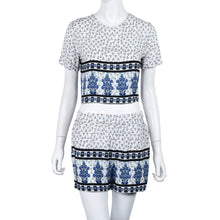 Style Elegant 2 Pieces Set Party Dress Printed Short Sleeve Crop Tops+Dress vestidos femininos IMY66