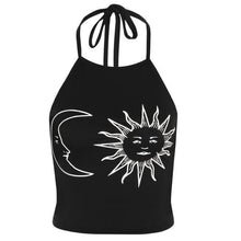 Style Halter Top Women Sun Moon Print Tank Sexy Halter Crochet Bustier Crop Top Cotton Short Bralette Top IMY66