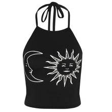 Style Halter Top Women Sun Moon Print Tank Sexy Halter Crochet Bustier Crop Top Cotton Short Bralette Top IMY66