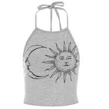 Style Halter Top Women Sun Moon Print Tank Sexy Halter Crochet Bustier Crop Top Cotton Short Bralette Top IMY66
