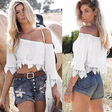 Style Lace Crop Tops Women Casual Boho Tops Sexy Off Shoulder Shirt Crop Tank Tops Blouse blusa feminino IMY66