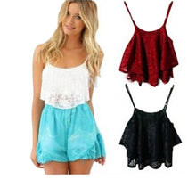 Style Sexy Lace Crop Tops For Women Loose Spaghetti Strap Ruffle Hem Short Cropped Tops Vest Camis Blouses Shirts IMY66