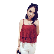 Style Sexy Lace Crop Tops For Women Loose Spaghetti Strap Ruffle Hem Short Cropped Tops Vest Camis Blouses Shirts IMY66