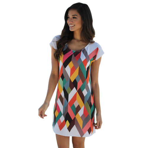 Style Women Casual Dress Round Neck Short Sleeve Printing Bodycon Party Mini Dress vestidos femininos IMY66