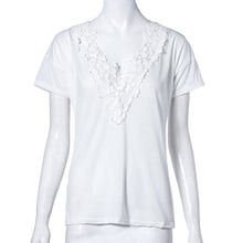 Style Women Casual T-Shirts Sexy V Neck Lace Crochet Vest Top Short Sleeve Tops T-Shirt tee shirt femme IMY66