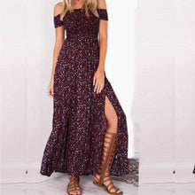Style Women Long Dress Boho Flower Print Sexy Off Shoulder Beach Dress Open Fork Maxi Dress vestidos femininos IMY66