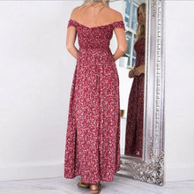 Style Women Long Dress Boho Flower Print Sexy Off Shoulder Beach Dress Open Fork Maxi Dress vestidos femininos IMY66
