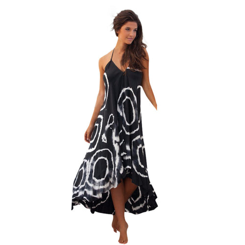 Style Women Long Dress Sexy Strap Backless Print Halter Sleeveless Party Beach Maxi Dress vestidos femininos IMY66