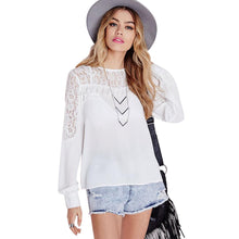 Style Women Long Sleeve Chiffon Blouse Lace White Women Blouses Tops Loose Casual Tops Shirt blusa IMY66