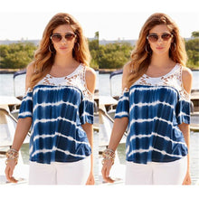 Style Women Sexy Blouses Off Shoulder Print Short Sleeve Lace Strapless Loose Beach Blouse Tops Shirt IMY66