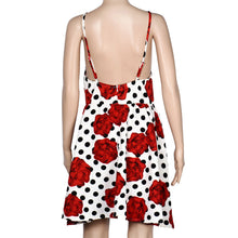 Style Women Sexy Dress Halterneck Sleeveless High Waist Backless Polka Dot Rose Floral Mini Dress IMY66