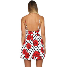 Style Women Sexy Dress Halterneck Sleeveless High Waist Backless Polka Dot Rose Floral Mini Dress IMY66